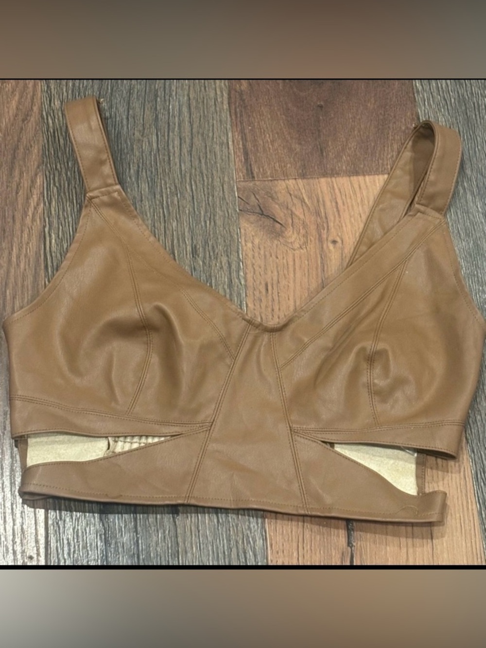 Zara Brown Faux Leather Crop Top in size small